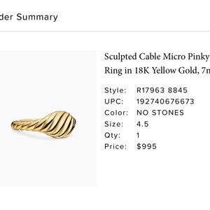 David Yurman Yellow Gold Sculpted Cable Ring